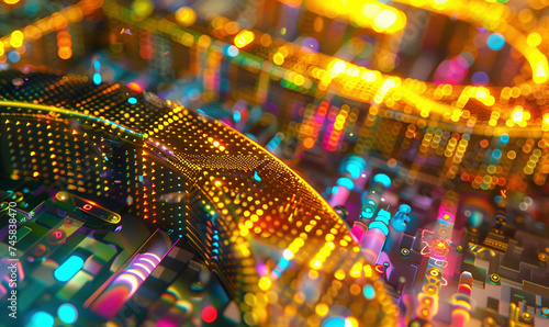 Vibrant Circuit Board with Glowing Lights and Futuristic Technology