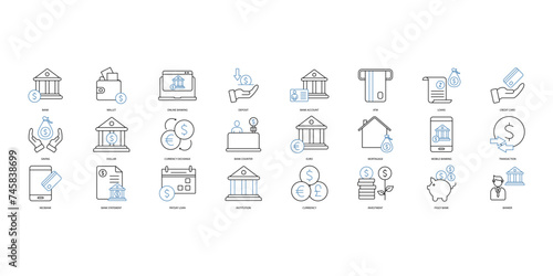 bank icons set. Set of editable stroke icons.Vector set of bank