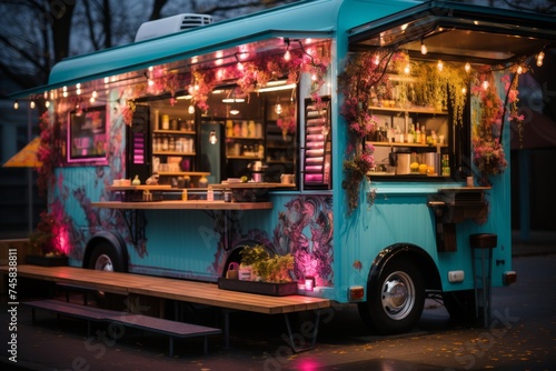 A van with street food. A food truck