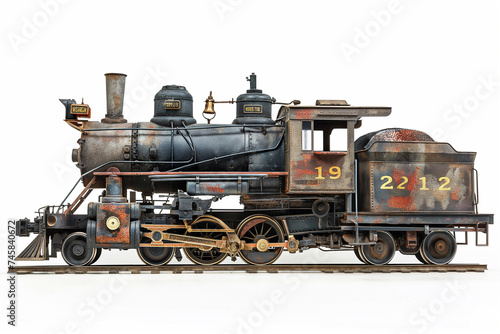 Old steam train on a white background