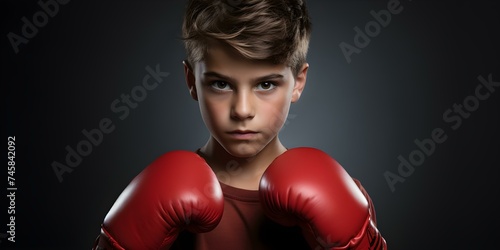 Young boy training with punching bag sporty beginner boxer isolated on white. Concept Boxing, Training, Punching Bag, Sports, Young Boy © Ян Заболотний