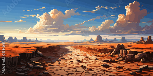 Crack in the desert panorama vector photo