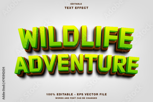 Wildlife adventure 3D cartoon text effect editable game title text style