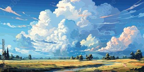 cumulonimbus clouds on the bright blue sky vector flat bright colors