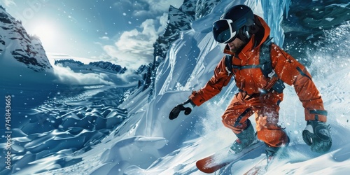 A VR experience simulating a snowboarding adventure