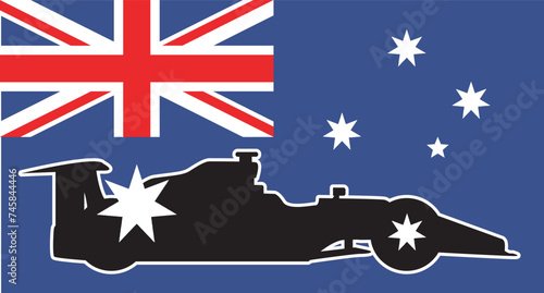 Australian FLag With Generic Racing Car Silhouette