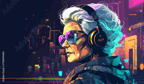 cyberpunk style old woman vector flat isolated vector style illustration