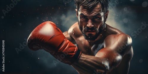 Boxer delivering powerful punches in action while wearing gloves. Concept Boxing, Athletic, Sports, Punching, Action Shot © Ян Заболотний