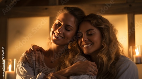 Smiling women relaxed in spa, bride ritual