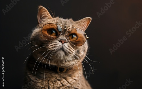 British Shorthair cat with sunglasses on a professional background