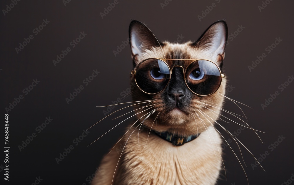 Burmese cat with sunglasses on a professional background