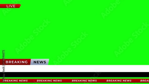 Breaking News - Lower third live breaking news brackground green screen and seamless looping ticker with blank text boxes.
