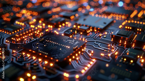 Macro Shot Of A Graphic Chip With Full Details. Microchip and Graphic Chip Background Concept