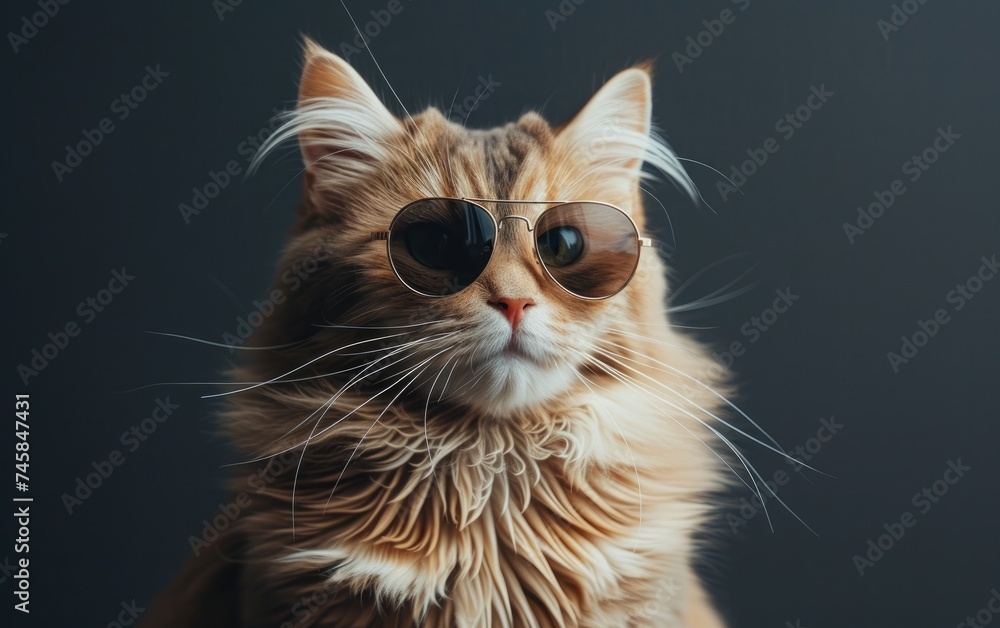 Ragdoll cat with sunglasses on a professional background