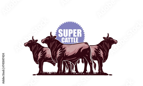 SUPER CATTLE LOGO. silhouette of big and healthy cow standing vector illustrations
