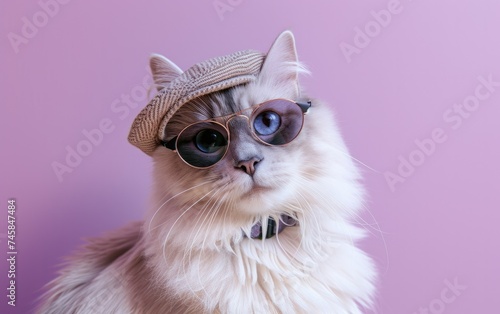 Siberian cat with sunglasses on a professional background