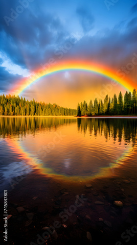 Spectacular Half-Arched Rainbow Dominating the Clear Blue Sky - A Vivid Display of Nature's Magic