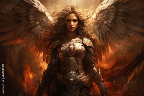 St. Michael Archangel With Wings Standing in Front of Fire Generative AI