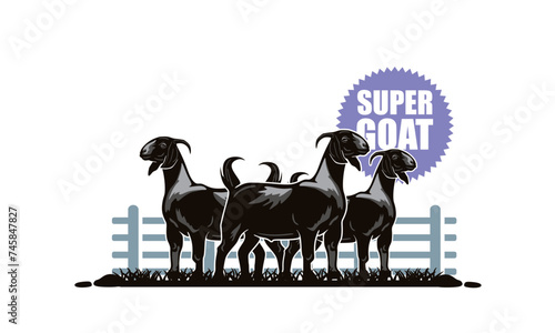 SUPER GREAT GOAT STANDING LOGO, silhouette of healthy ram vector illustrations photo