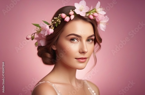 Cute young girl with flowers in her hair.