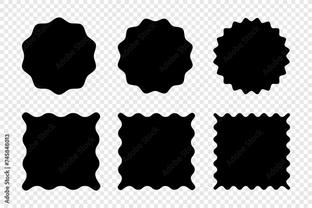 Zig zag edge square and circle shapes collection. Sale sticker vector Zig zag edge square and circle shapes collection. Sale sticker vector