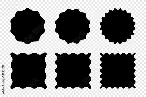 Zig zag edge square and circle shapes collection. Sale sticker vector