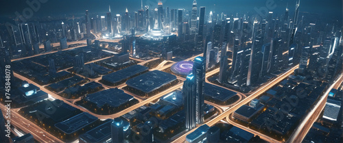 next generation digital super city. City in the night, glowing lights