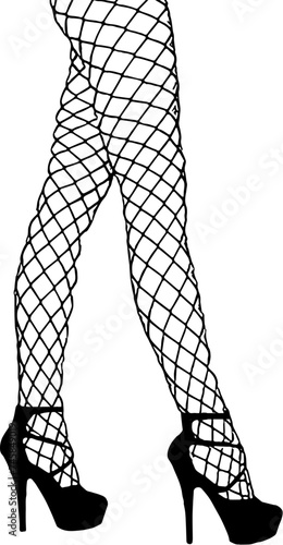 Vektor Silhouetten Erotik lange Beine - Frau mit sexy Beinen, Fishnet Strumpfhose und High Heels transparent - Posing	
