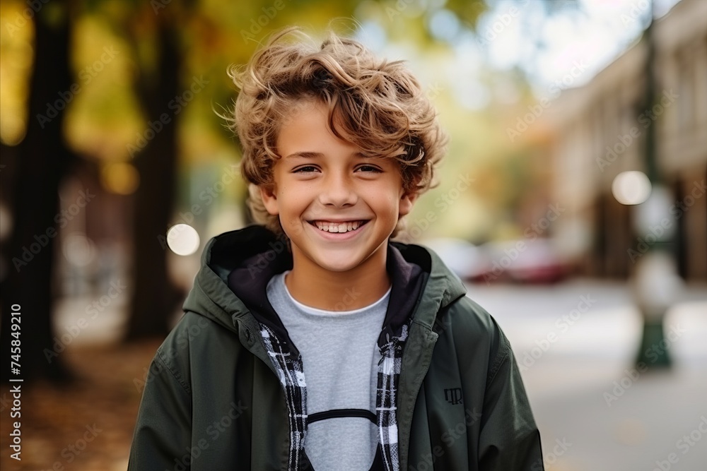 Portrait of a cute little boy smiling at the camera in the park Portrait of a cute little boy smiling at the camera in the park