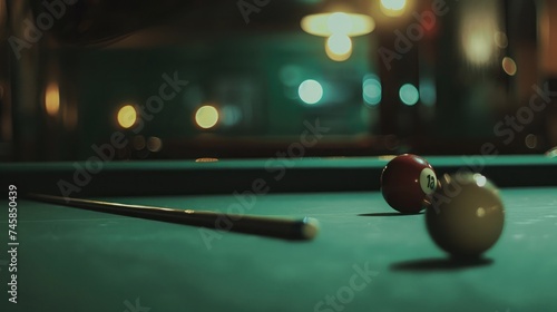 Someone is playing snooker in dark, Snooker playing, Snooker ball on a snooker table, Cue ball on the table, Focused ball, full frame balls, cue ball spotted near the edge of the pocket, billiard