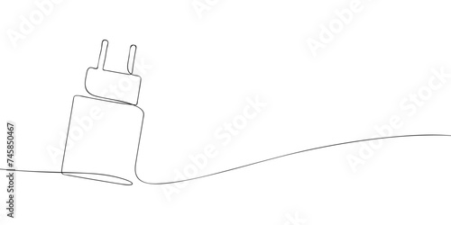 A single line drawing of a charger. Continuous line phone charger icon. One line icon. Vector illustration