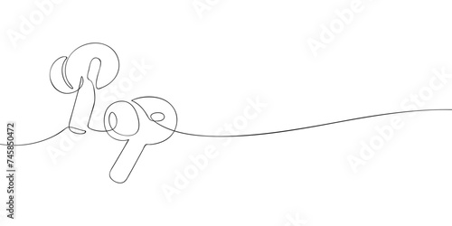 A single line drawing of a wireless vacuum headphones. Continuous line wireless earphones icon. One line icon. Vector illustration
