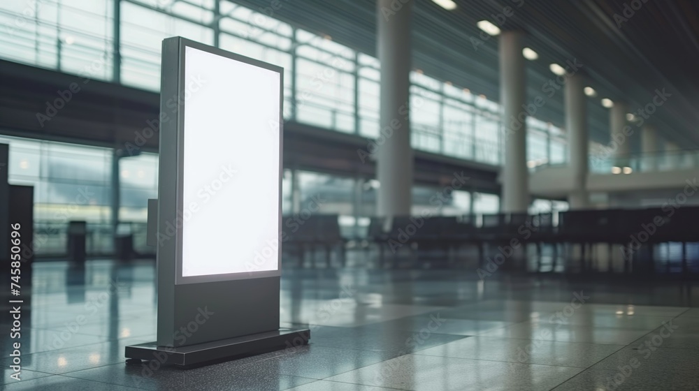 Vertical billboard mockup in an indoor public area hall Vertical billboard mockup in an indoor public area hall