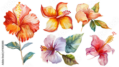 Fototapeta Naklejka Na Ścianę i Meble -  set of watercolor tropical flowers, isolated on transparent background