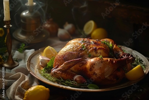 Lemon Herb Roast Chicken: Tender roast chicken infused with zesty lemon, fragrant herbs, and garlic, resulting in juicy, flavorful meat with crispy golden skin photo