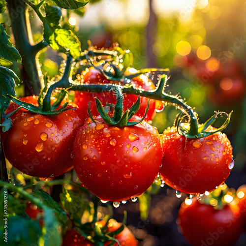 Dojrzałe, pyszne, czerwone pomidory, tapeta, dekoracja. Generative AI