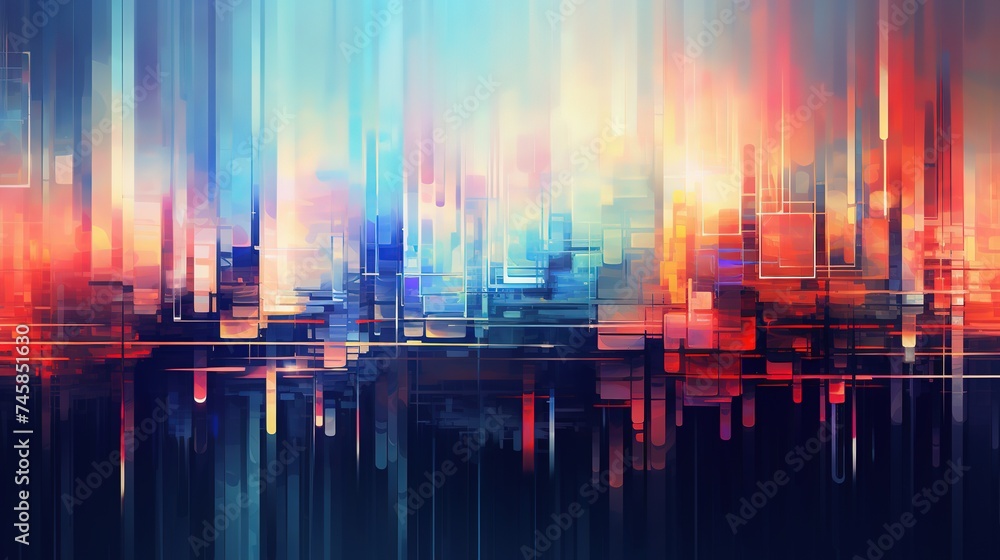 Naklejka premium Creative colorful Glitch background. abstract digital glitch design of a cyberpunk city