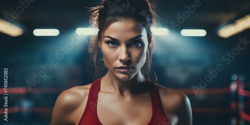 Intense female boxer training in gym a powerful display of resilience. Concept Boxing, Female Athlete, Gym Training, Resilience, Power Display © Ян Заболотний