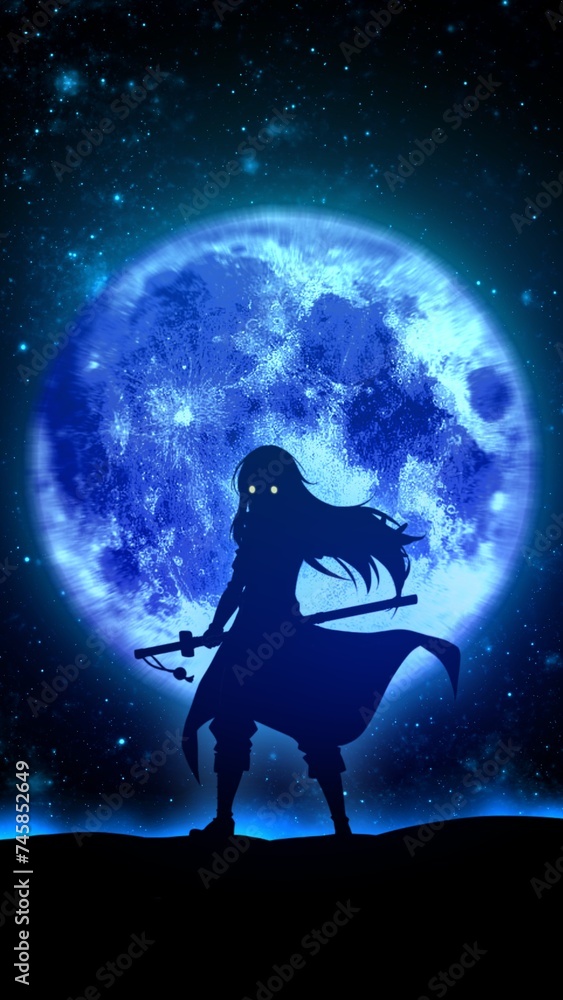 Anime character on the background of the moon, slime, phone wallpaper 