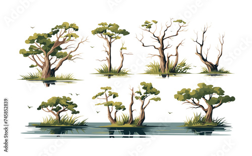 marsh trees set isolated vector style with transparent background illustration