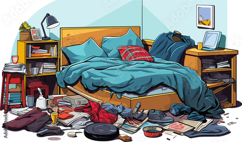 Messy room isolated vector style on isolated background illustration