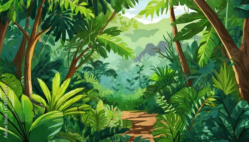 tropical jungle with palm trees