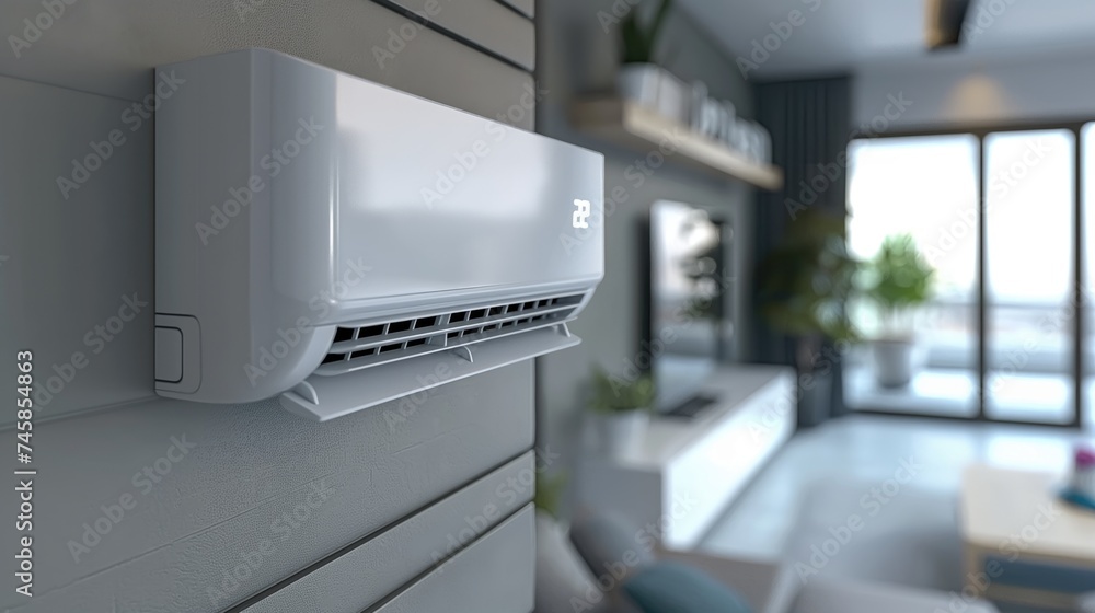 Closeup air conditioner on the wall of a modern apartment Closeup air conditioner on the wall of a modern apartment