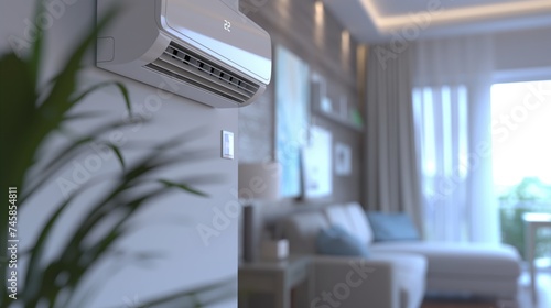 Closeup air conditioner on the wall of a modern apartment photo