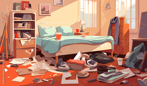 Messy room isolated vector style on isolated background illustration