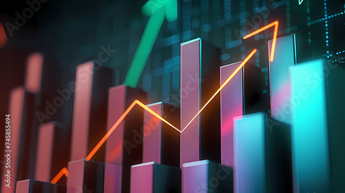 Rising arrow, strong rising and growth arrows indicate economic growth, profits