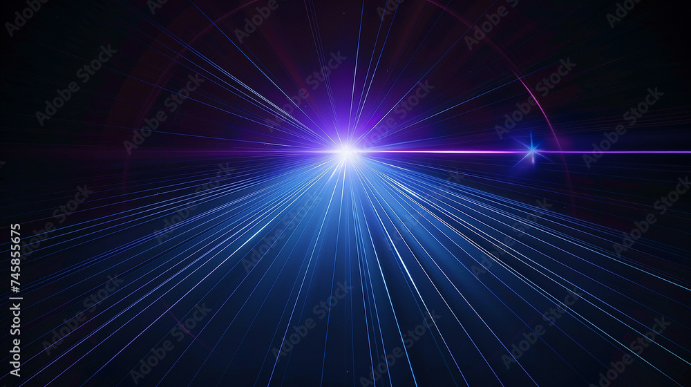 Violet, Purple and Blue beams of  laser light shining on black background