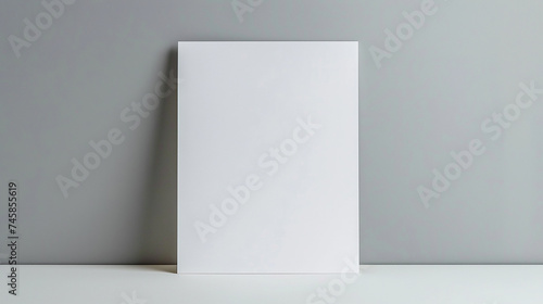 Blank flyer poster isolated on grey, Cozzy paper mockup photo