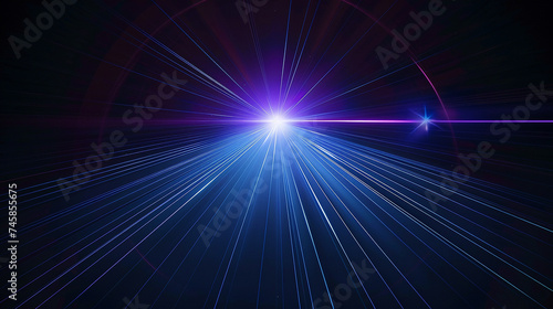 Violet, Purple and Blue beams of laser light shining on black background