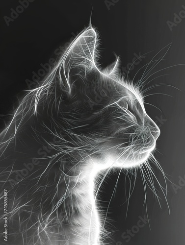 American wirehair cat groovy, 70s inspired in Luminogram style photo